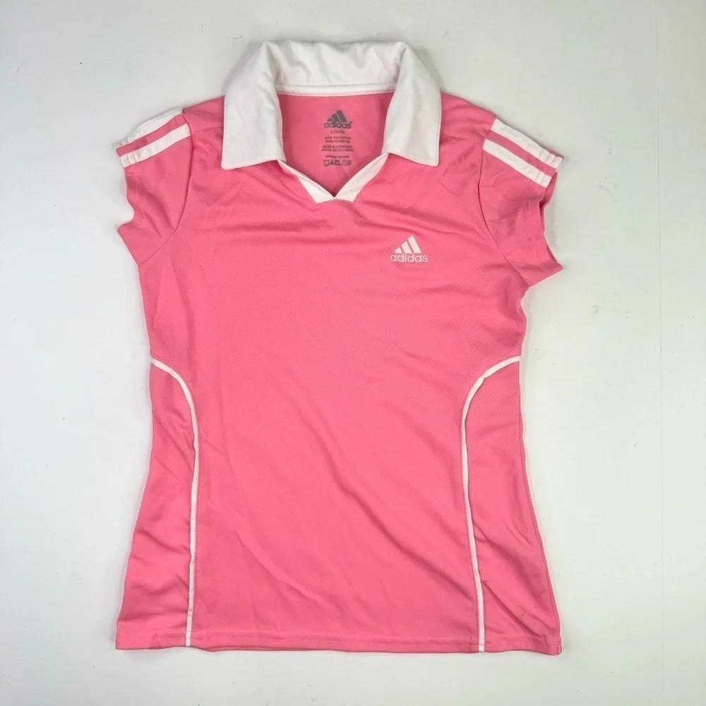 Adidas athletic shirt bubblegum pink white sports girls size small 7/8